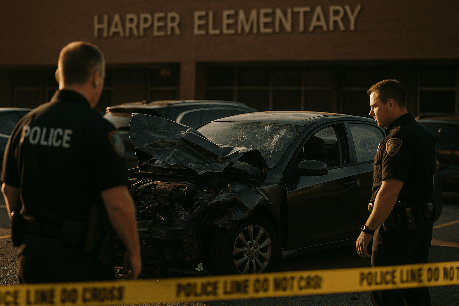 Vehicle Crashes Into Harper Elementary Parking Lot, Driver Killed