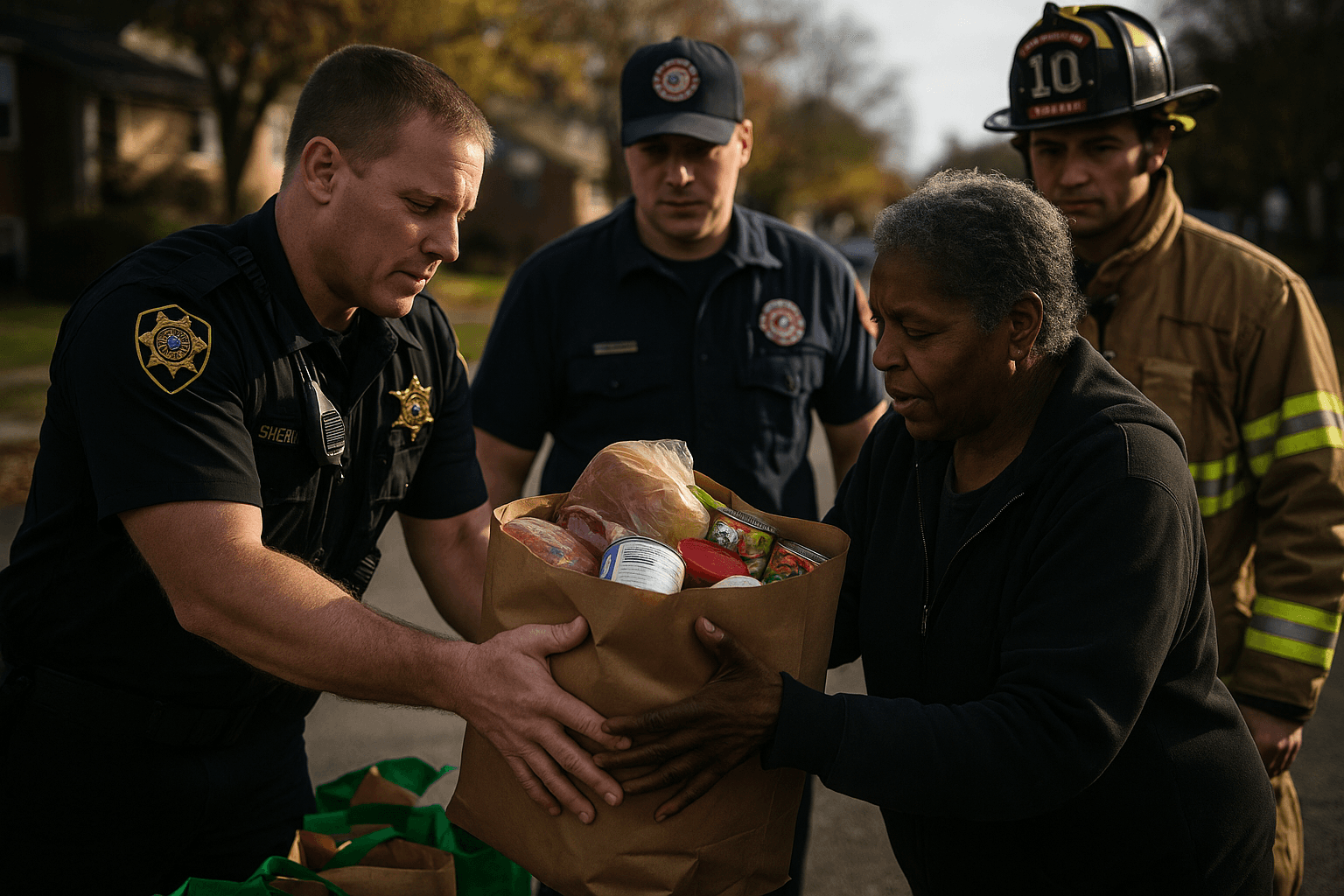 First Responders Hand Out Free Thanksgiving Groceries to Residents