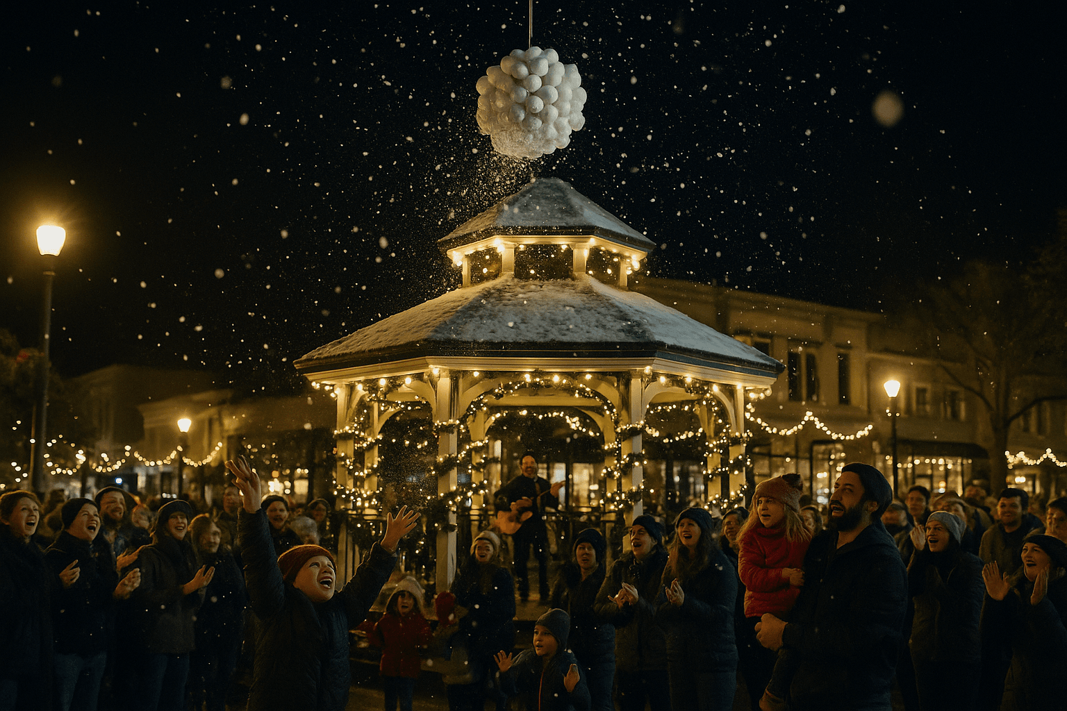Old Town Gazebo Snowball Drop Draws Holiday Crowds, Local Music Shines