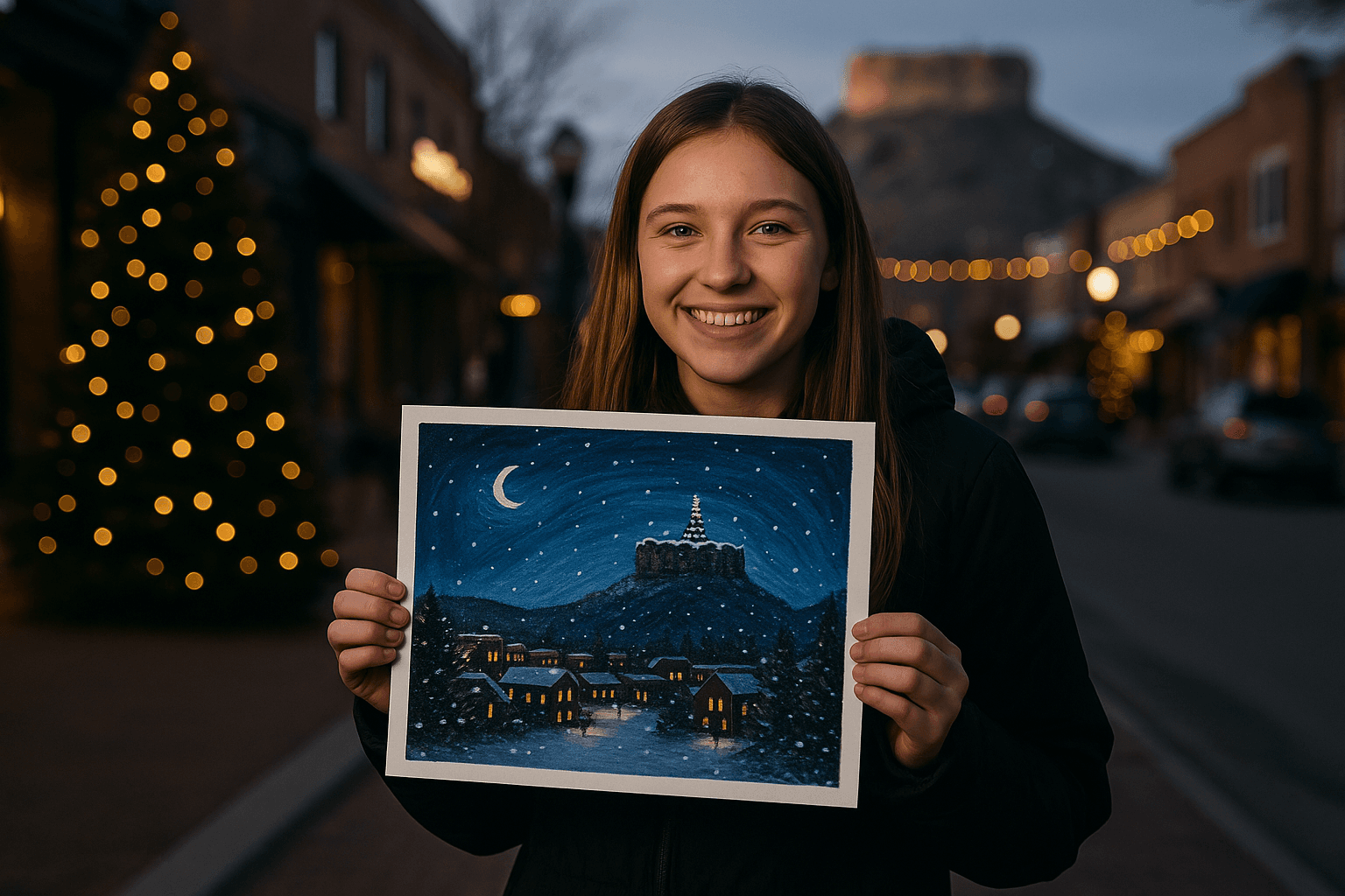 Castle Rock student wins holiday card contest, artwork shown across town