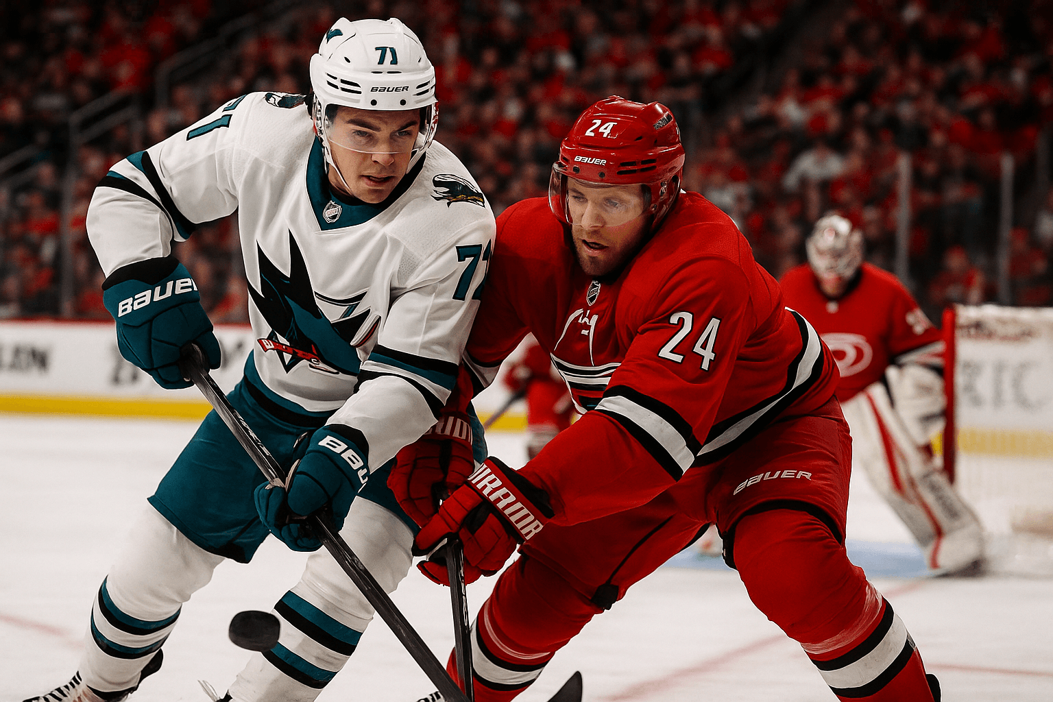 Sharks Upset Hurricanes in Raleigh, Celebrini Stars with Three Points