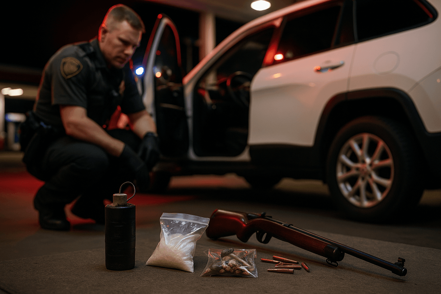 Explosive Device, Drugs and Firearm Seized in Eureka Traffic Stop