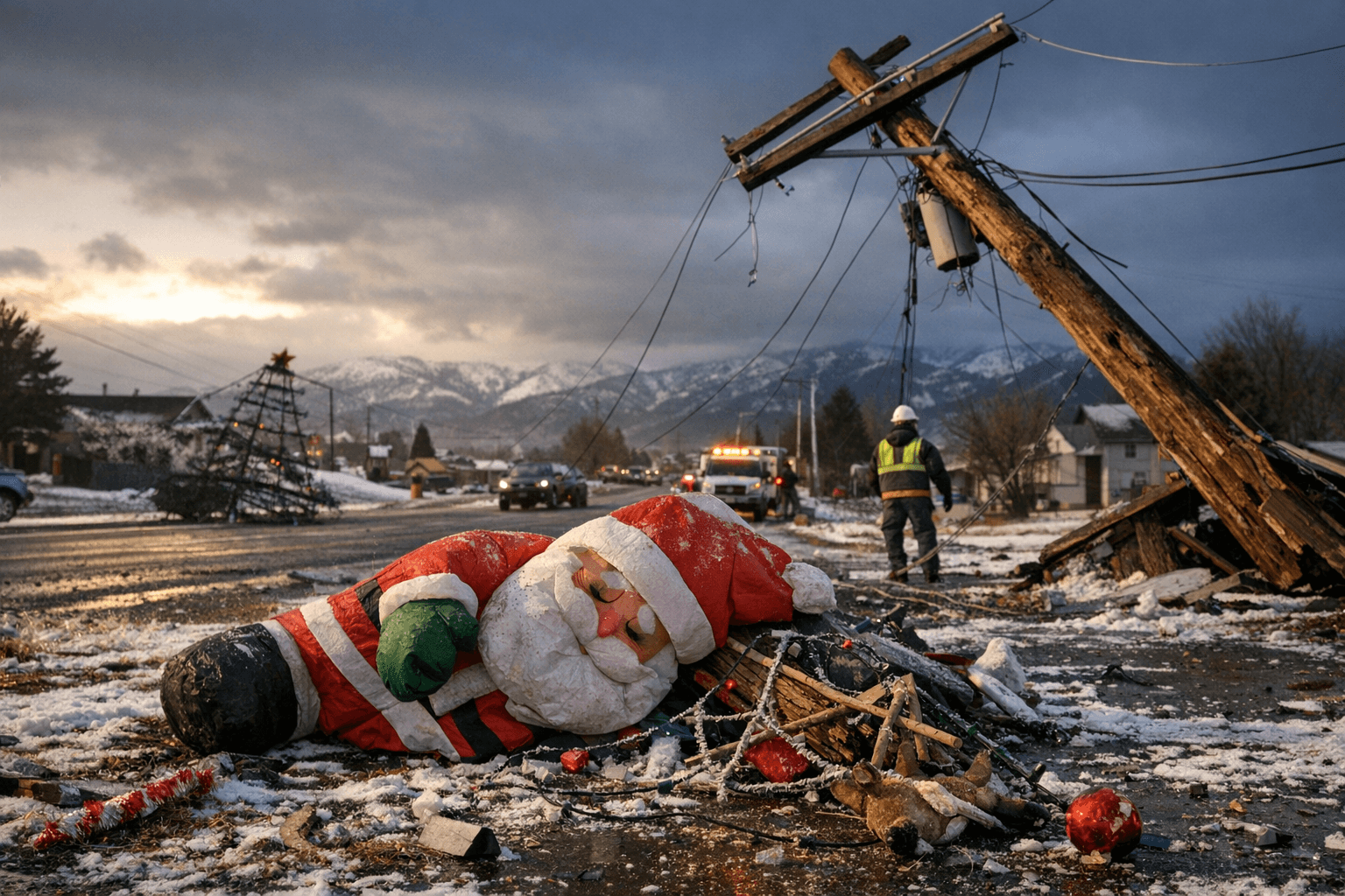 Strong December Winds Toss Decorations, Snap Poles in Baker City