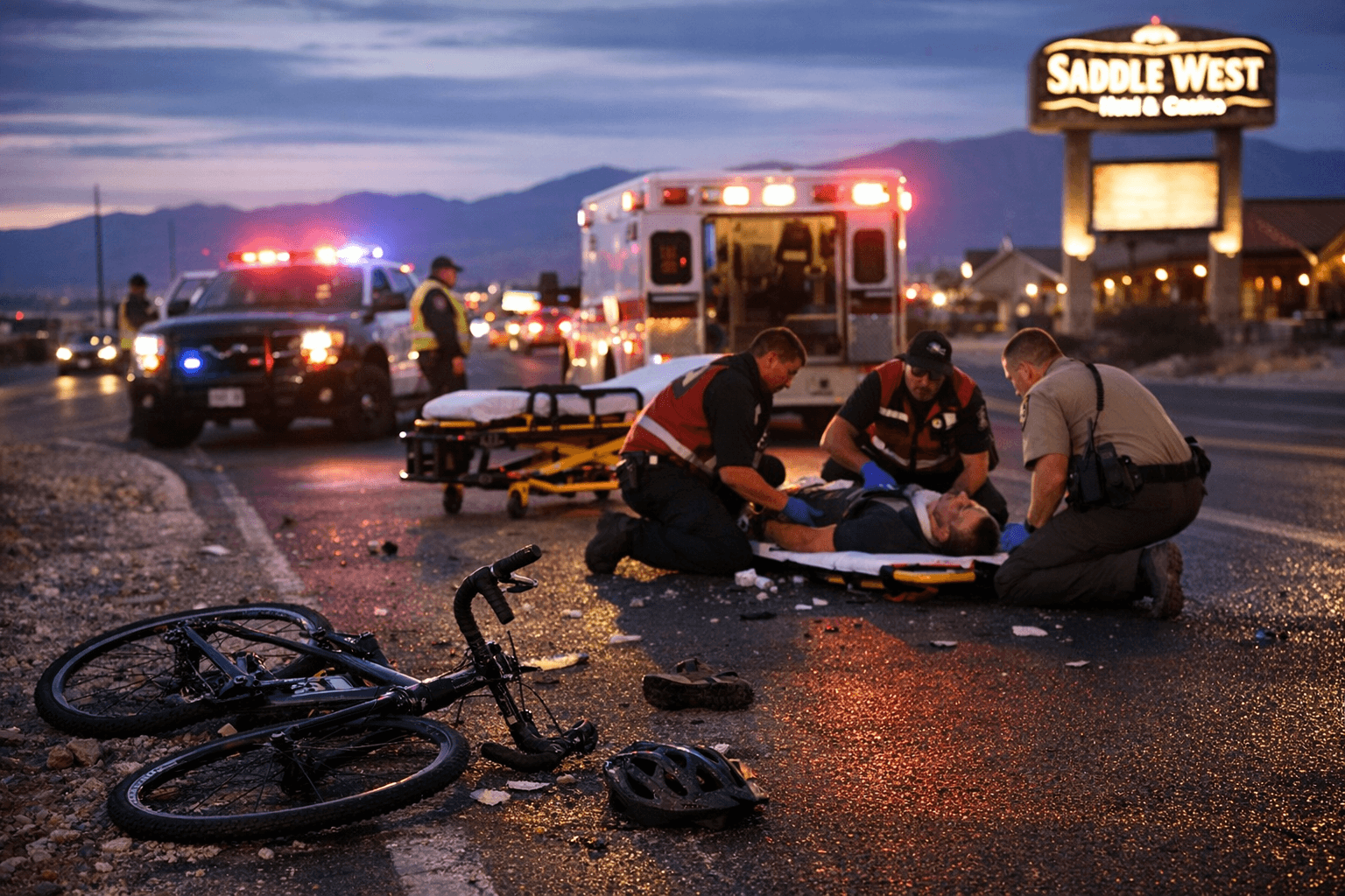 Bicyclist Injured Near Saddle West Casino, Emergency Crews Respond