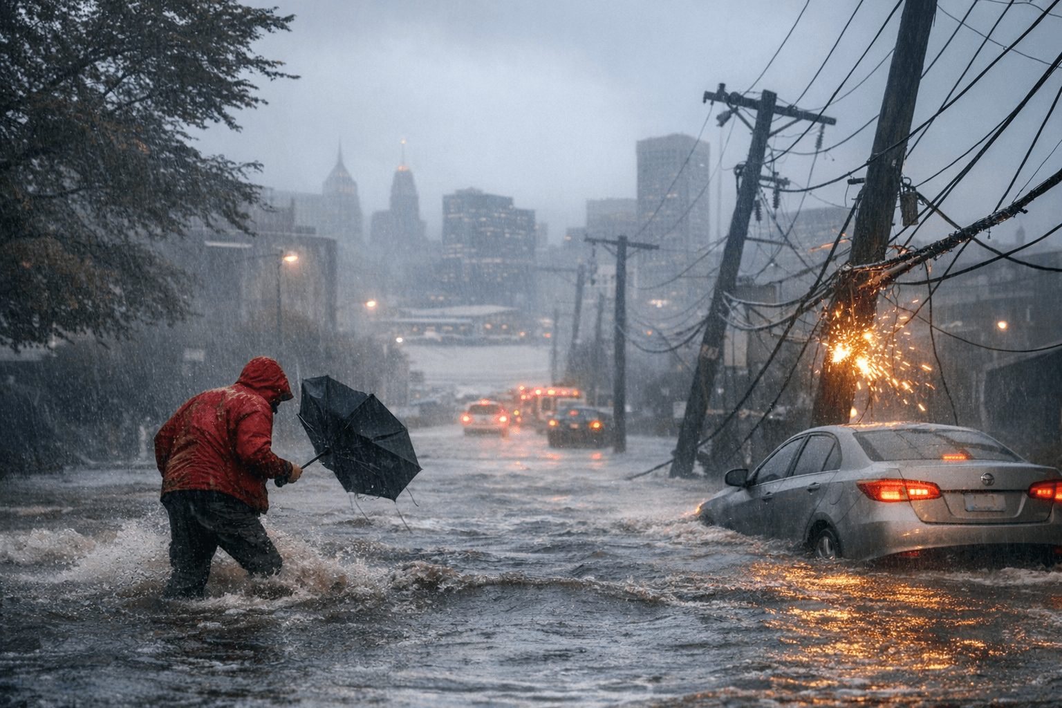 High winds and heavy rain hit Baltimore, causing outages and flooding