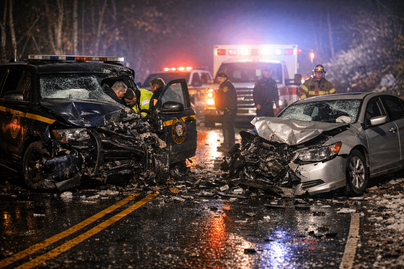 State Police Vehicle Struck Head On in Monroe Collision