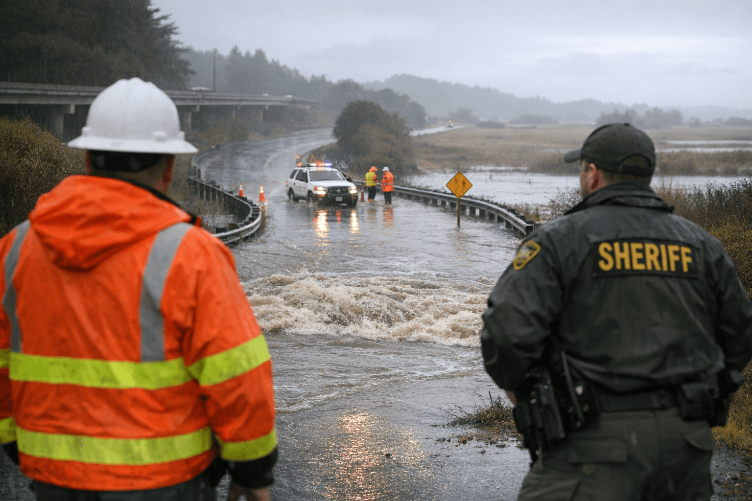 Highway 101 Off Ramp to Hookton Road Closed by Flooding