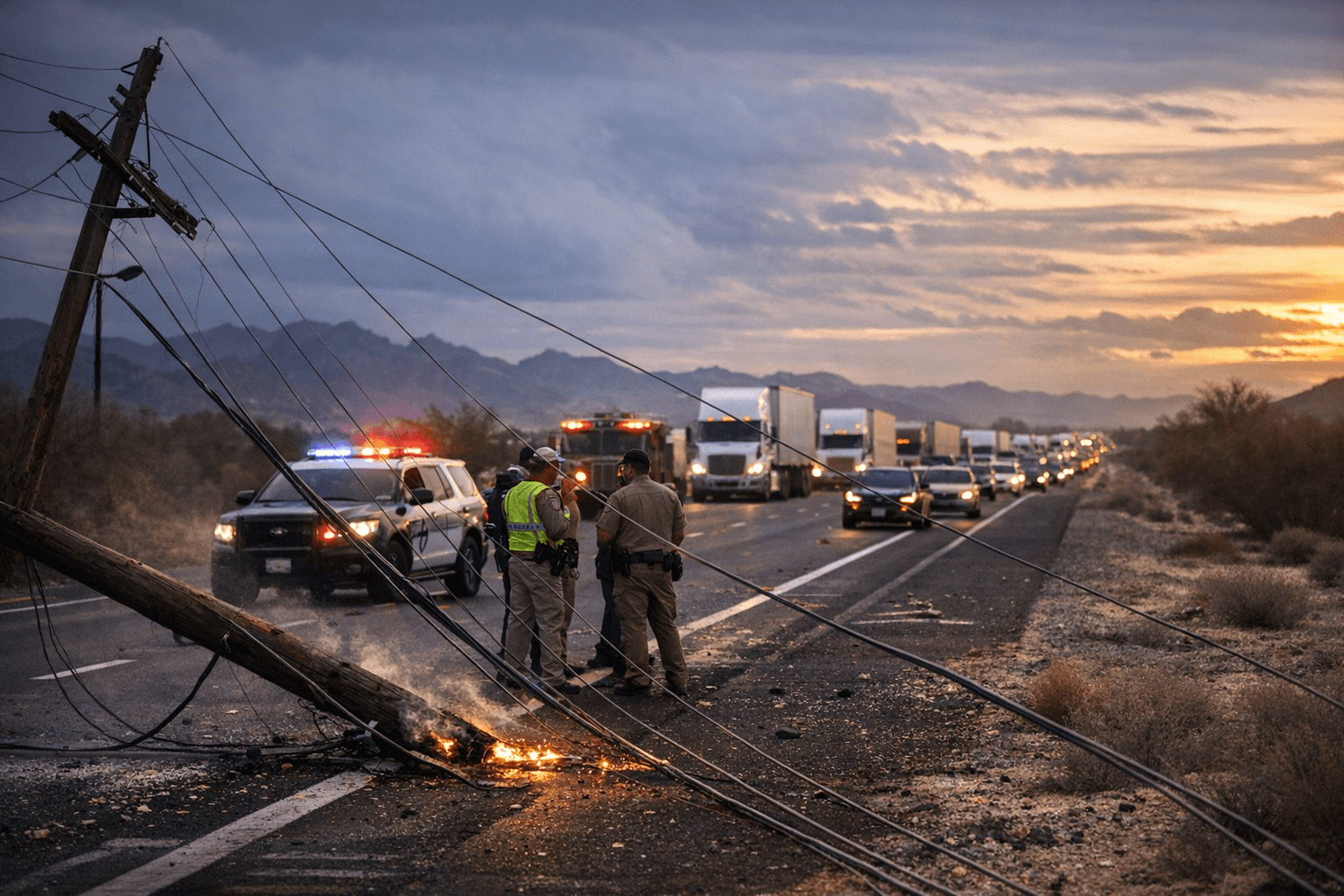 Downed Power Line Closes Interstate 10 Near Quartzsite, Disrupts Travel