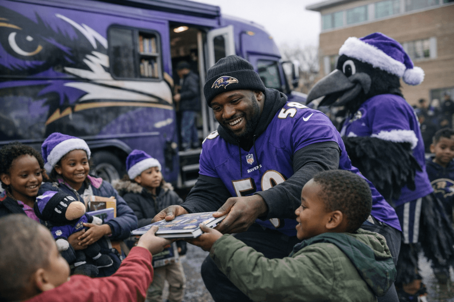 Ravens Bookmobile and Roquan Smith Bring Books to East Baltimore