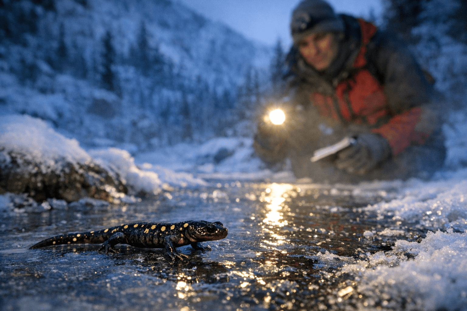 Salamanders Supercool to Walk on Ice, Threatened by Snowpack Changes