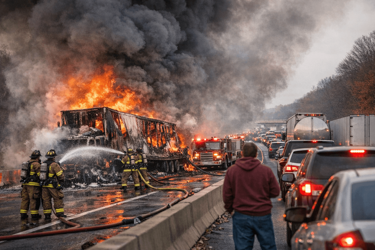 Tractor trailer fire on Interstate 95 causes major holiday travel delays