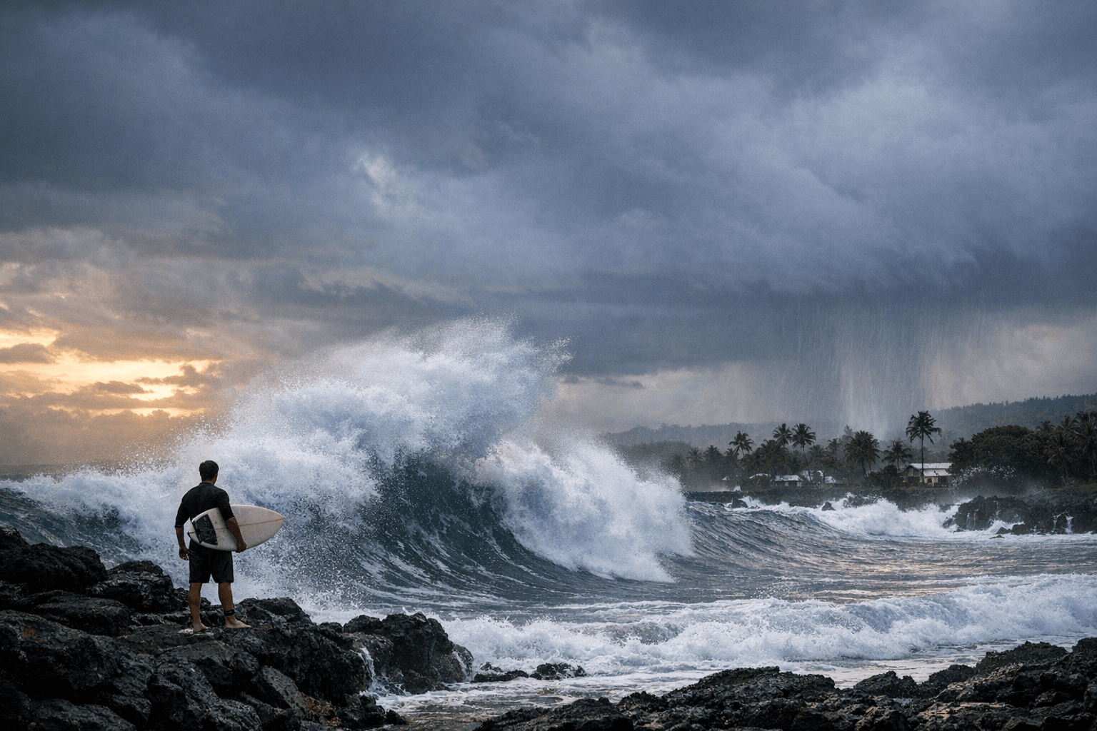 North northwest swell raised surf and marine cautions, scattered rain for Big Island