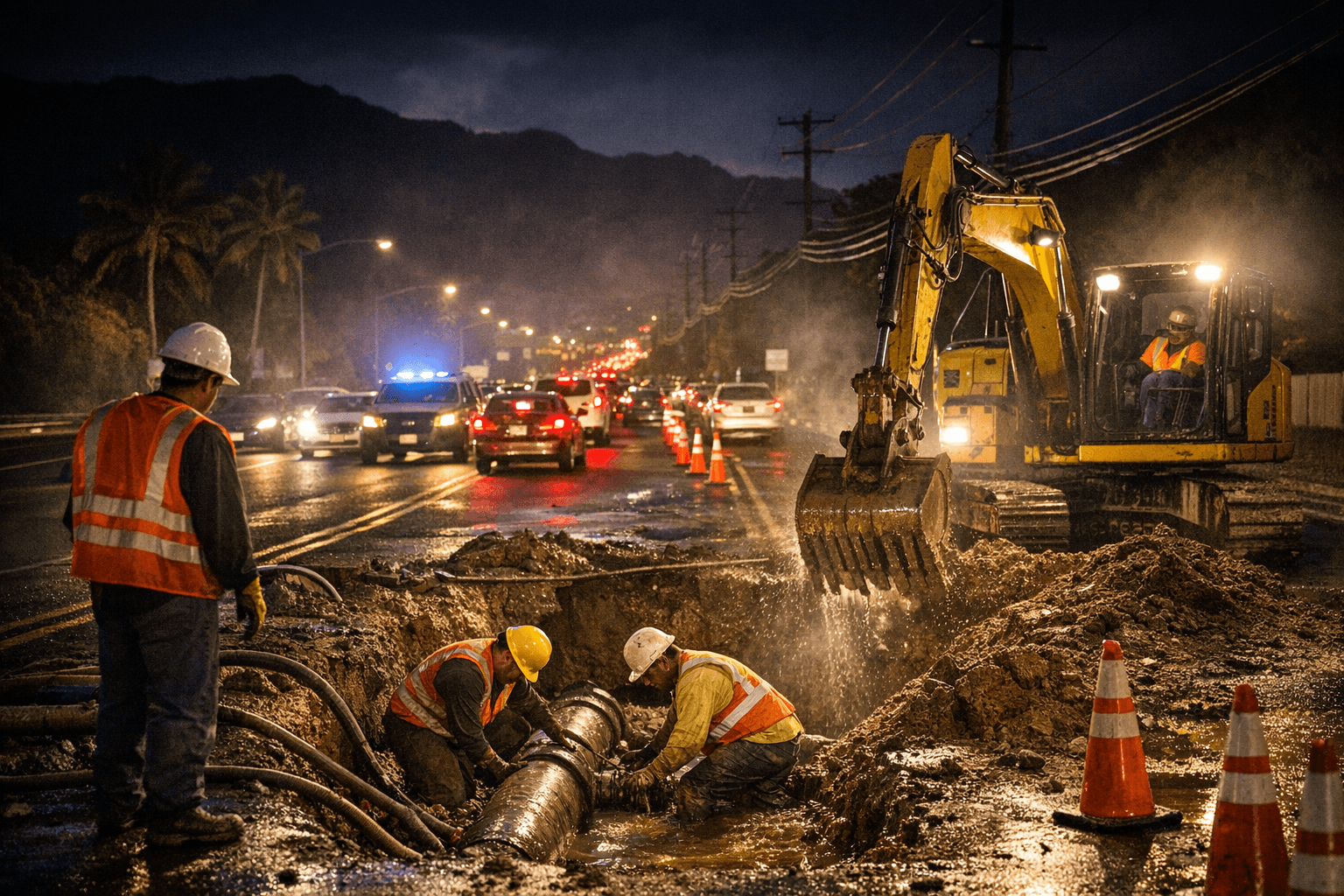 Night Waterline Work Planned on Kūhiō Highway Affects Traffic