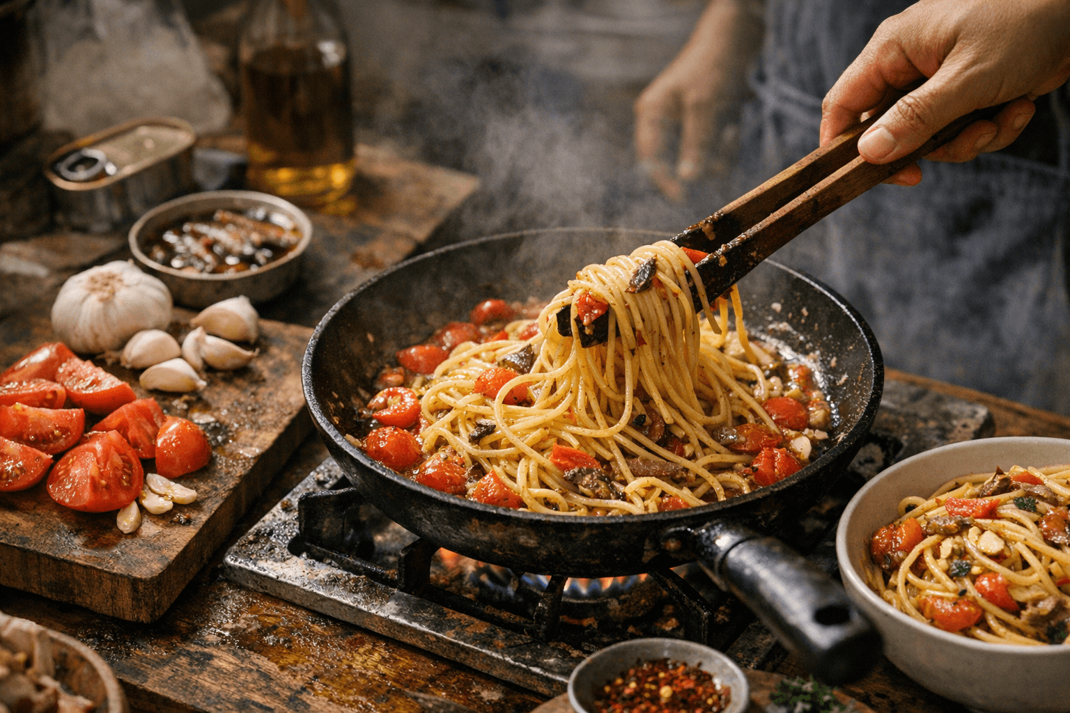 Pinoy Garlic, Kamatis and Anchovies Pasta Made Simple