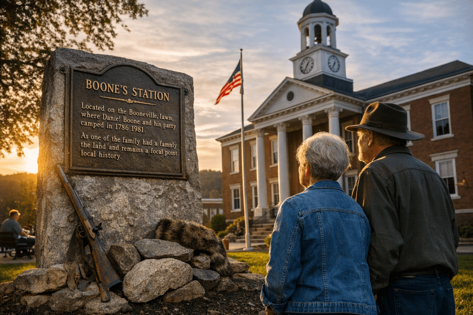 Boone's Station Marker on Courthouse Lawn Anchors Local History