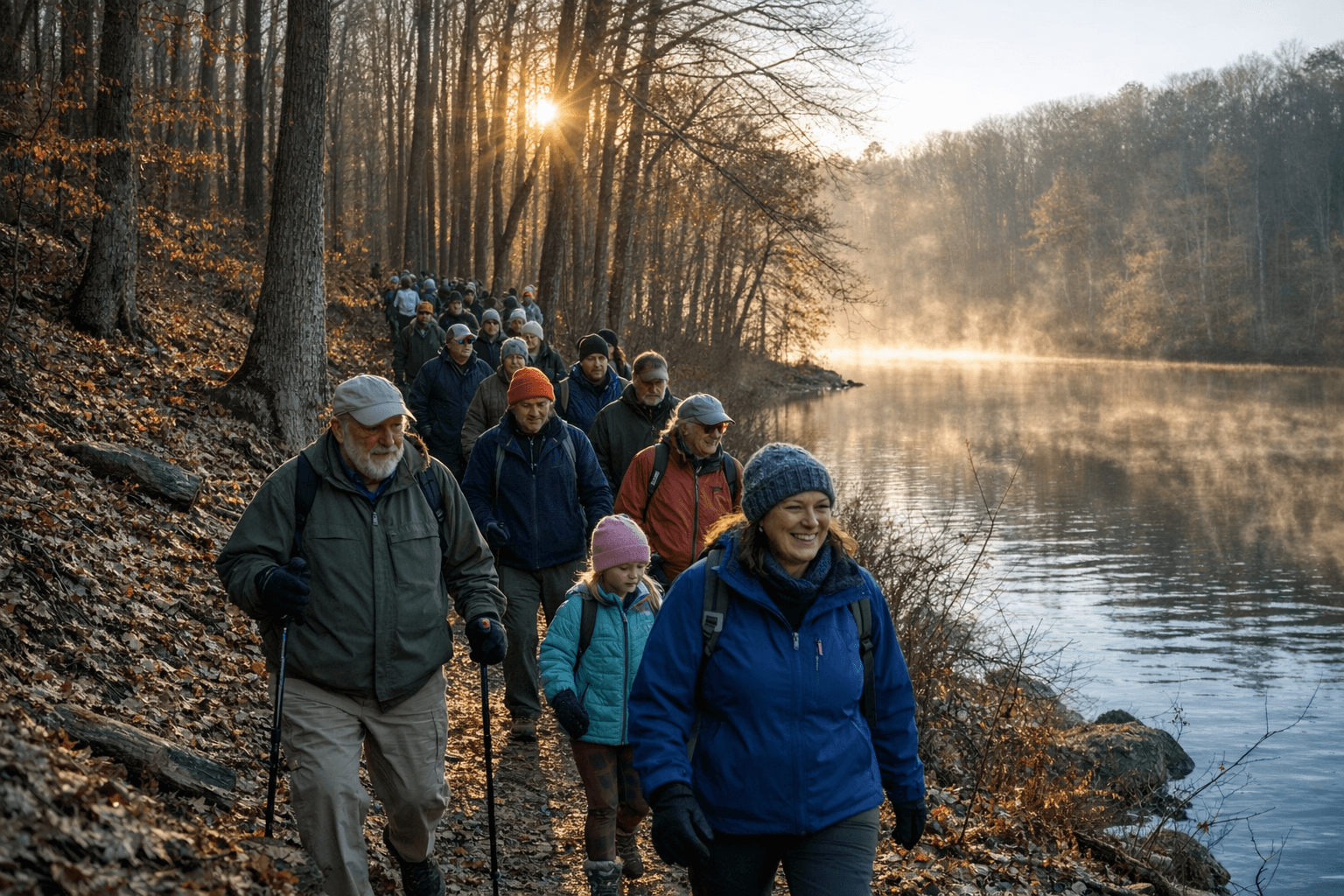 Dozens Join First Day Hike on Laurel Bluff Trail at Lake Brandt