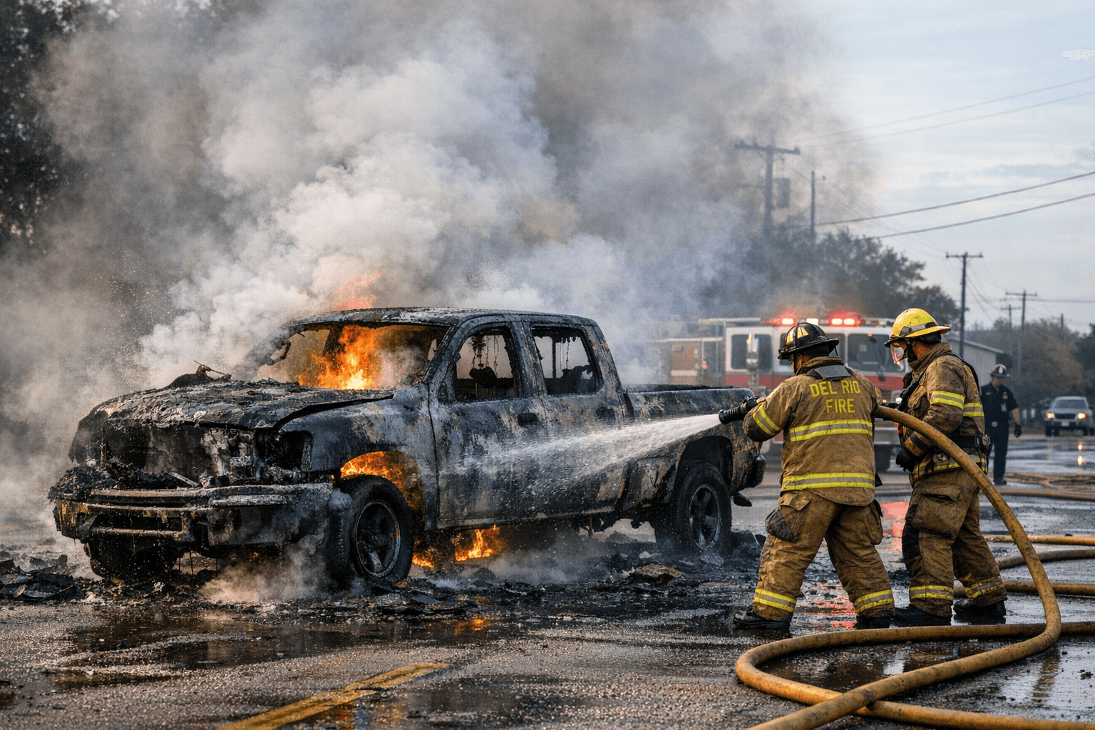 Pickup truck fire on North Bedell Avenue causes total loss