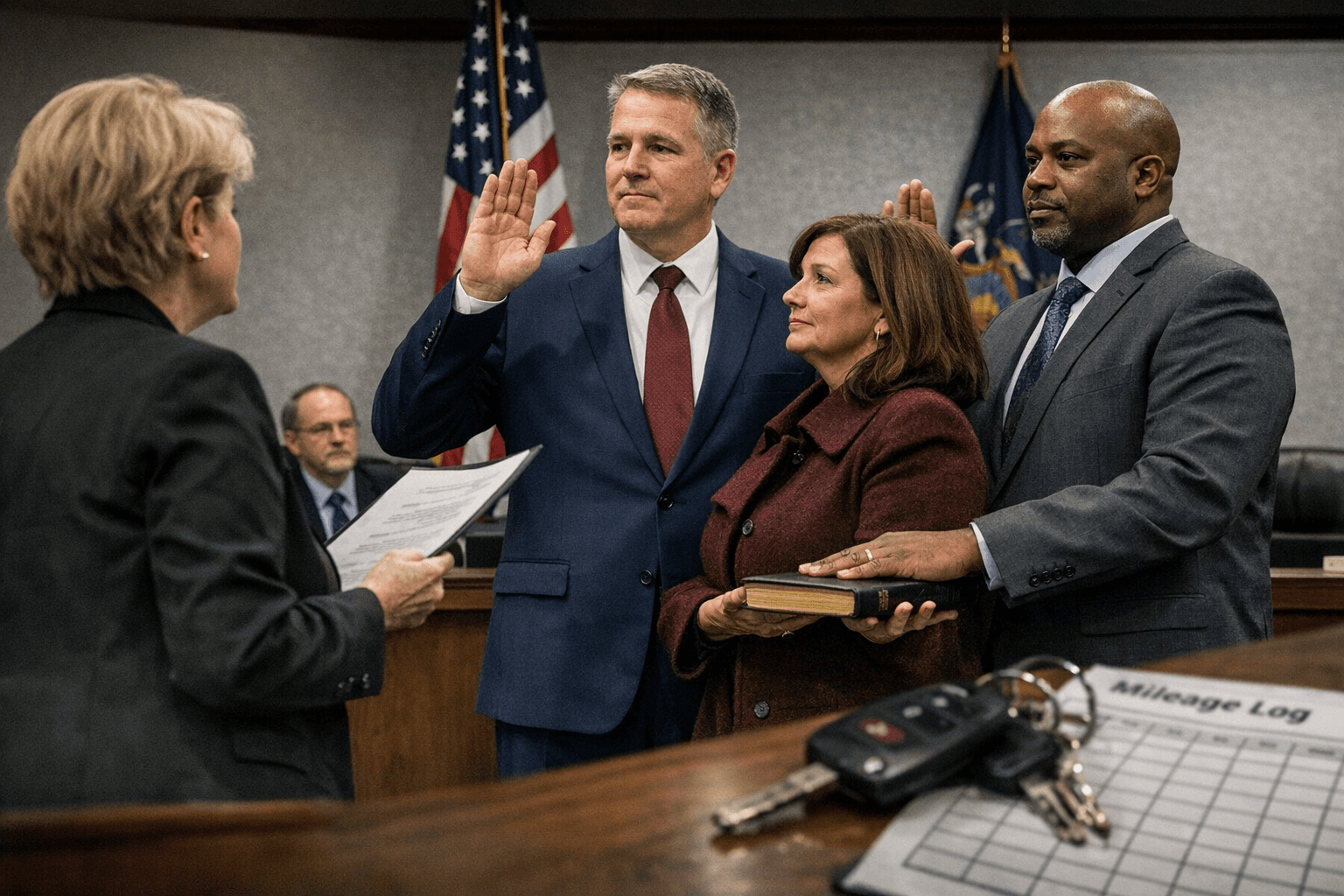 Monroe Officials Sworn In; Mileage Policy Under Review