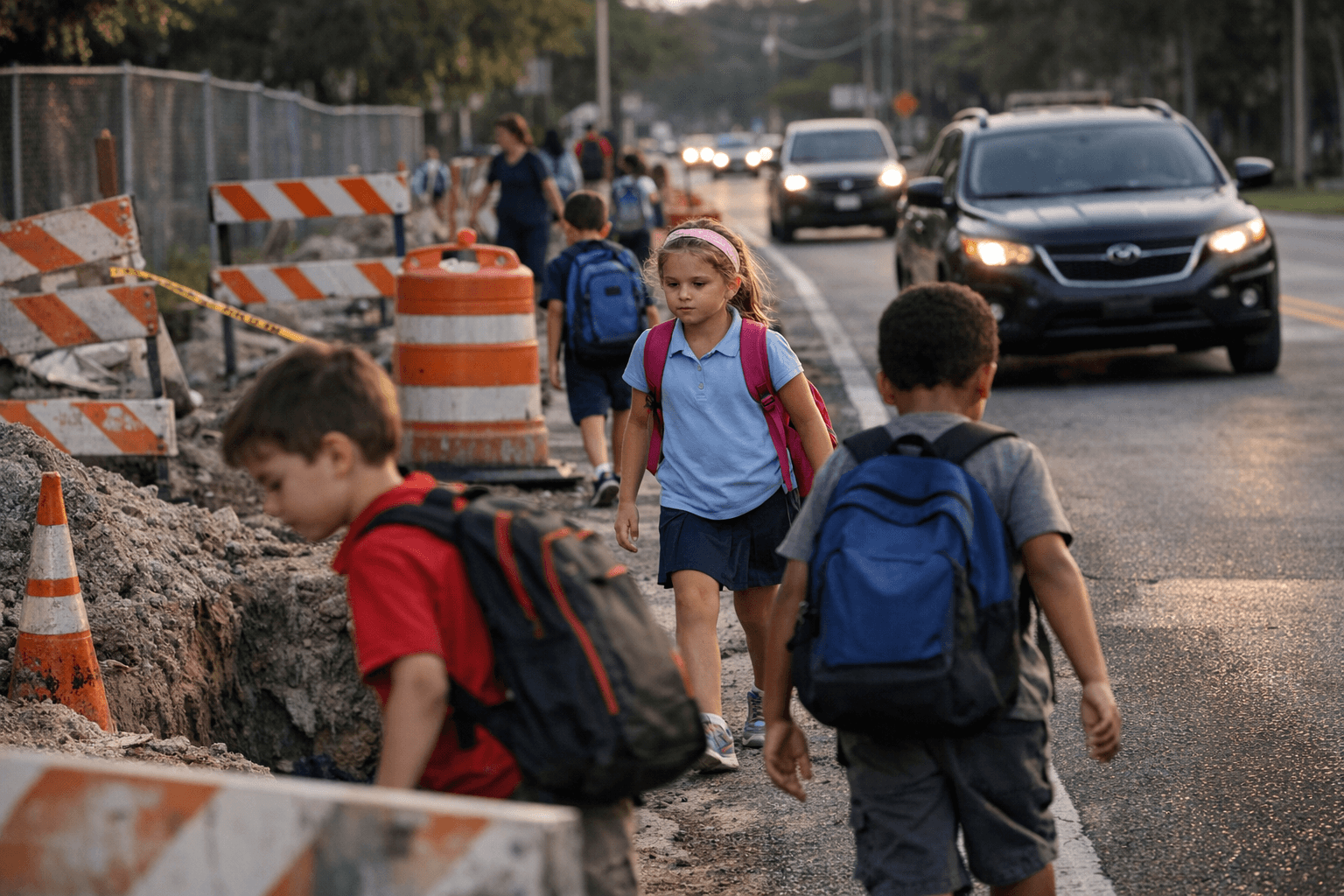 Sidewalk Work Forces Students Into Street Near English Estates Elementary