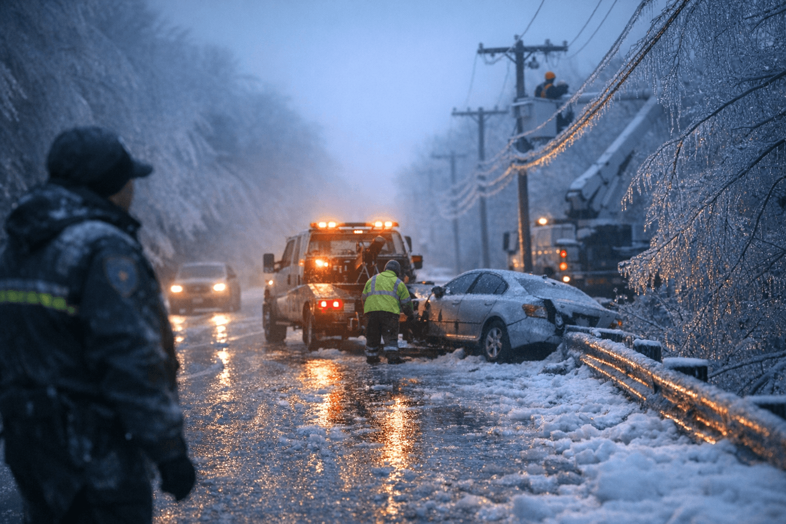 Coastal icing and sleet disrupted Sagadahoc County commutes and services