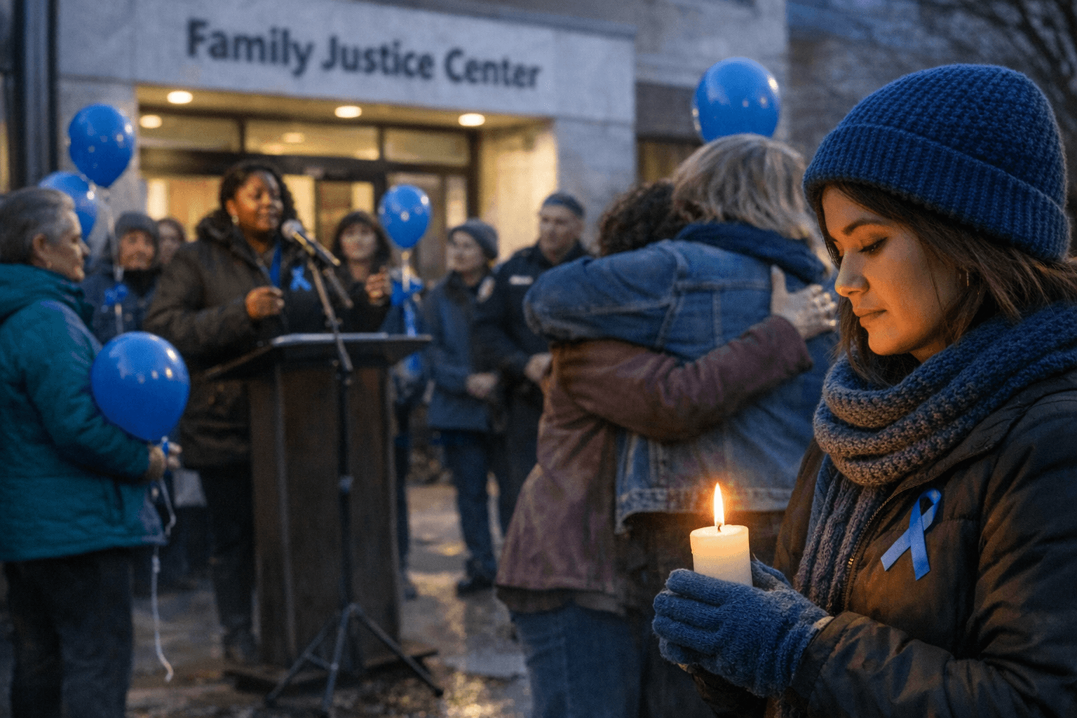 Community joins blue campaign outside Family Justice Center in Asheville
