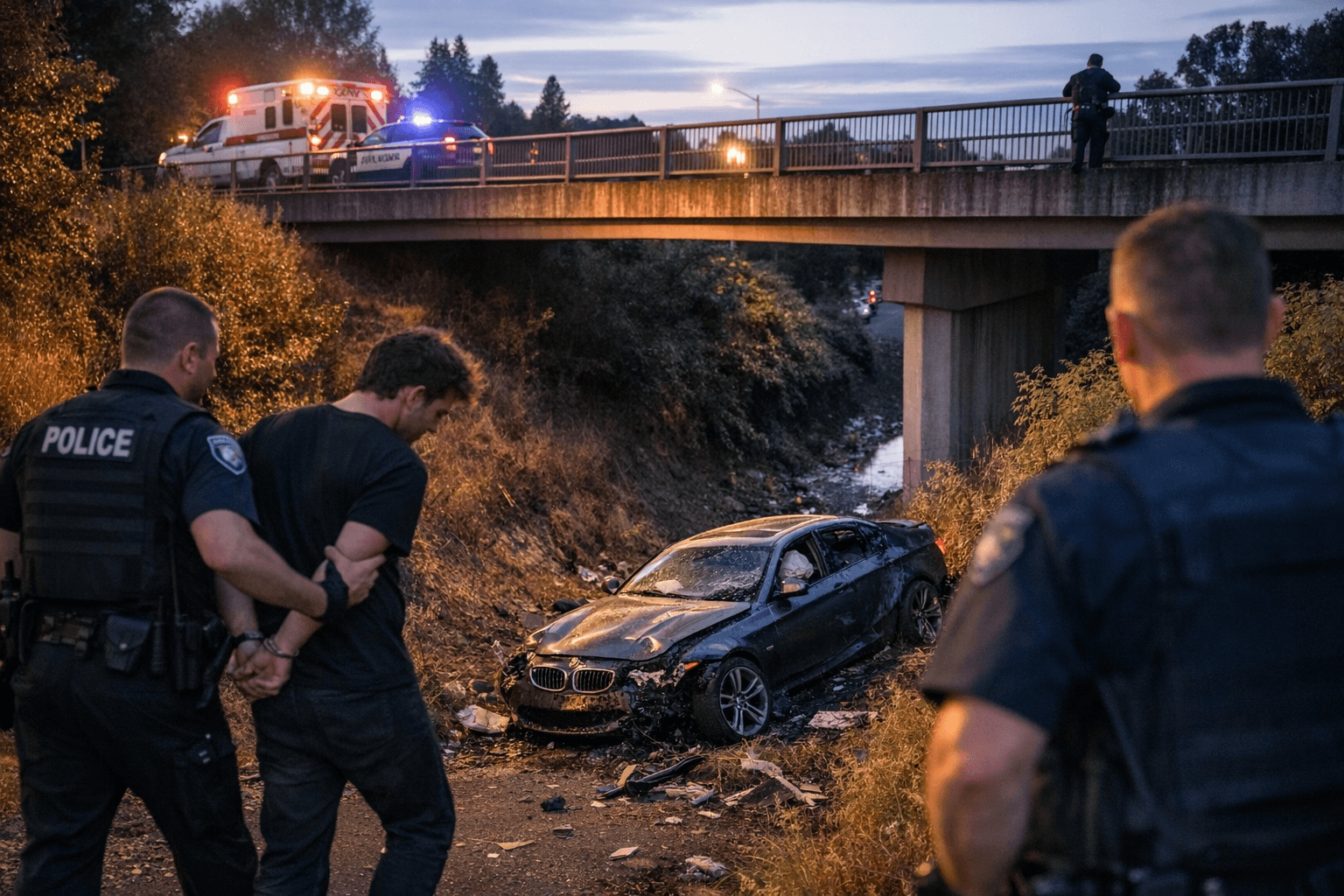 Eugene driver arrested after BMW jumps MLK bike-path overpass