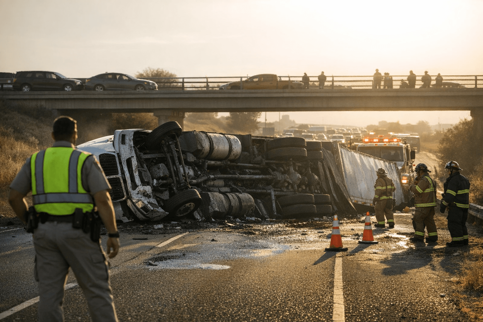 Overturned big rig blocks northbound Highway 41 at Excelsior