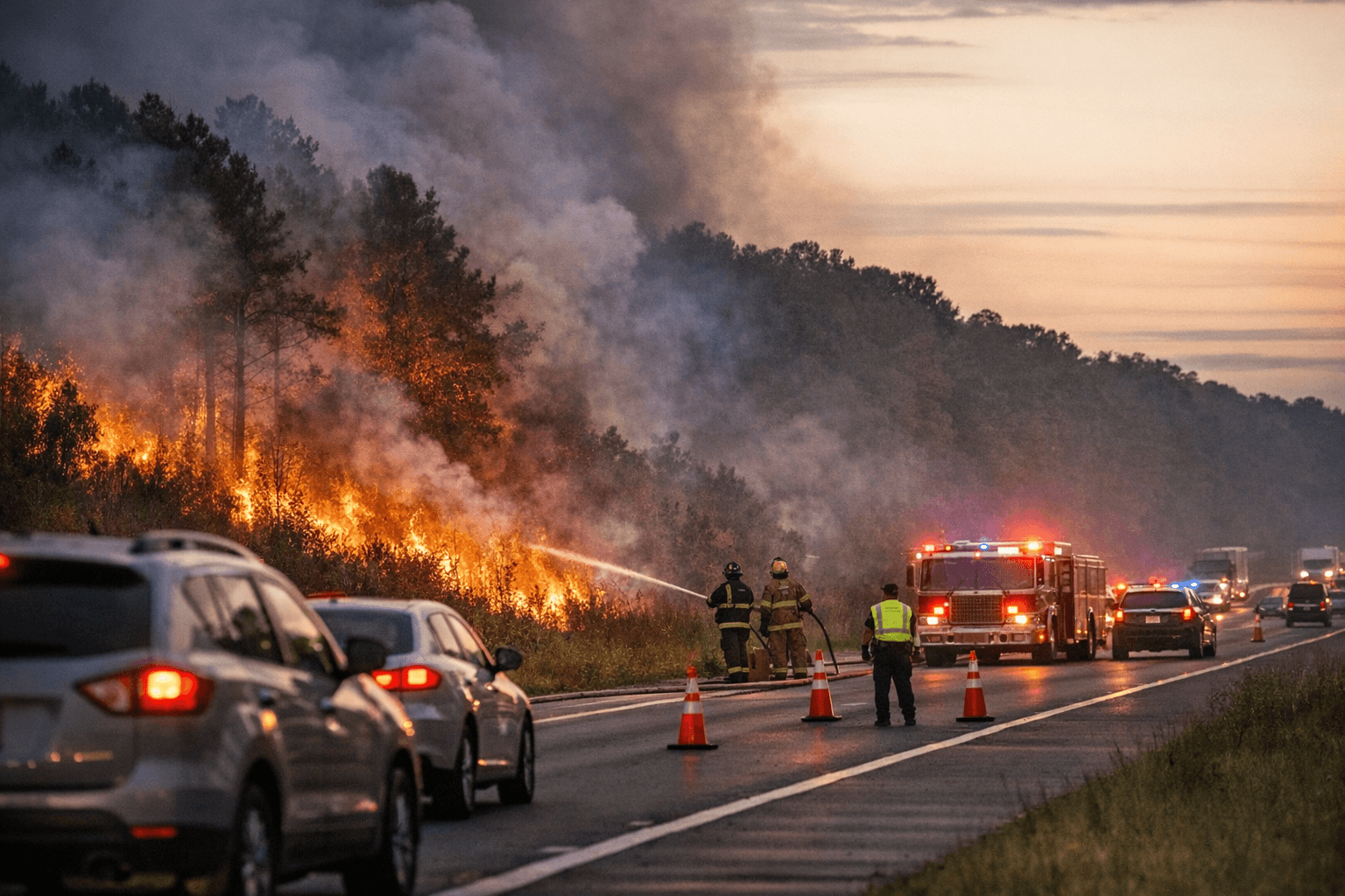 Brush fire along NC-540 near Cary closes lanes during evening commute