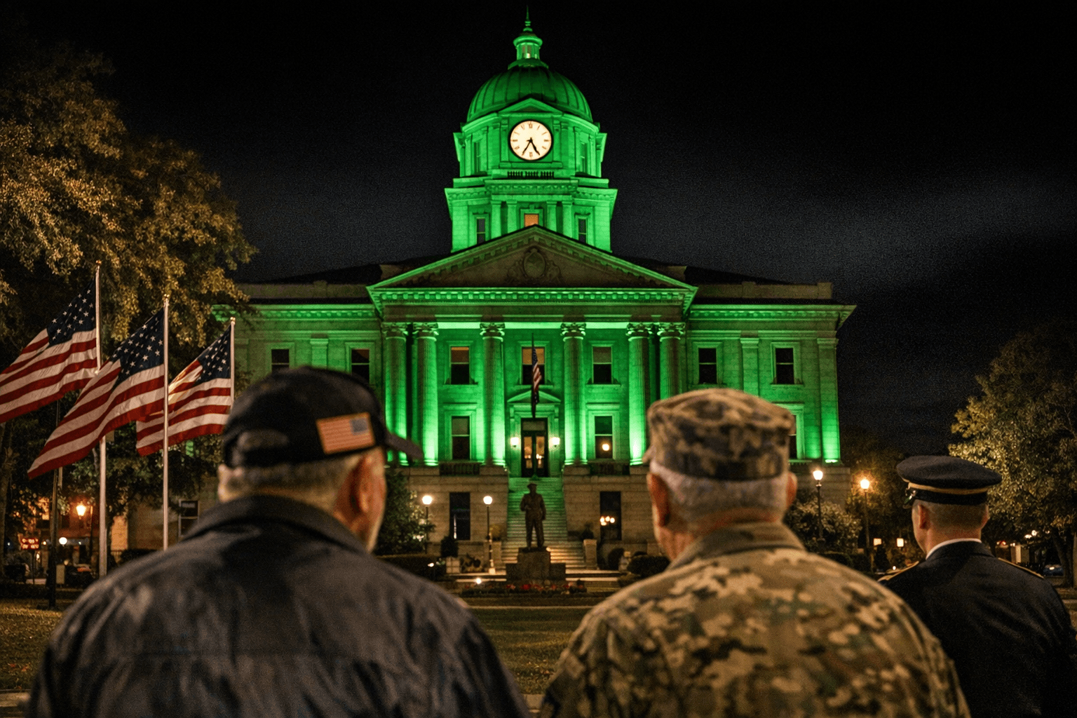 Alamance County lights courthouse green to honor veterans
