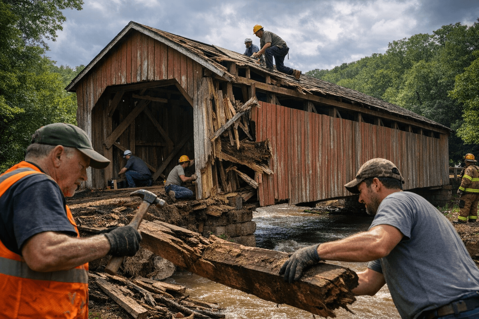 Community rallies to preserve Kirker Covered Bridge after storms