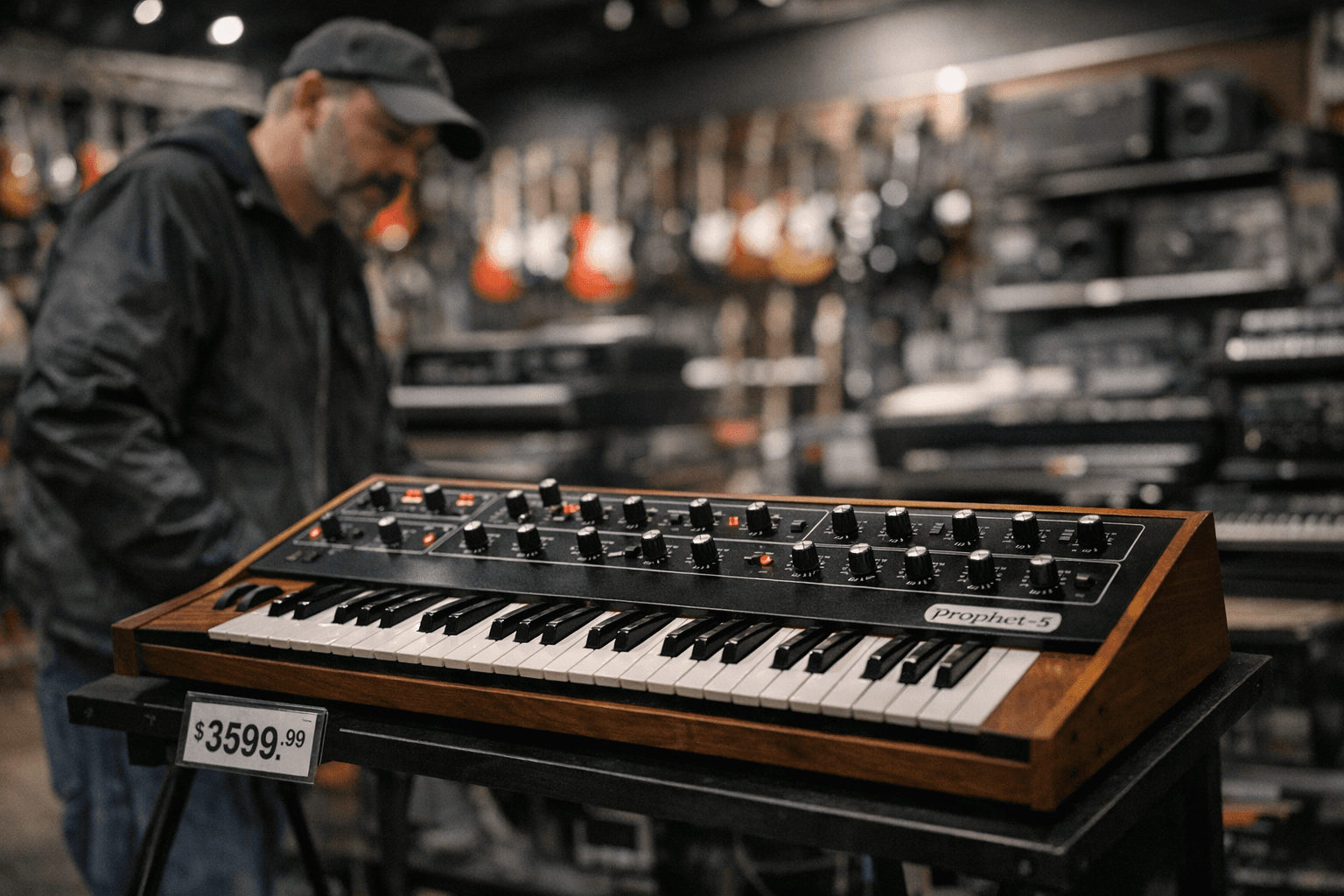 Sam Ash lists Sequential Prophet-5 in stock - one unit shown at $3,599.99