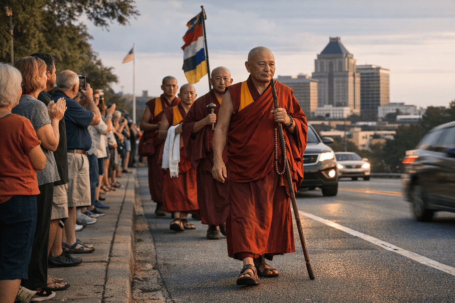 Buddhist Monks Begin Greensboro Leg of 2,300-Mile Walk For Peace
