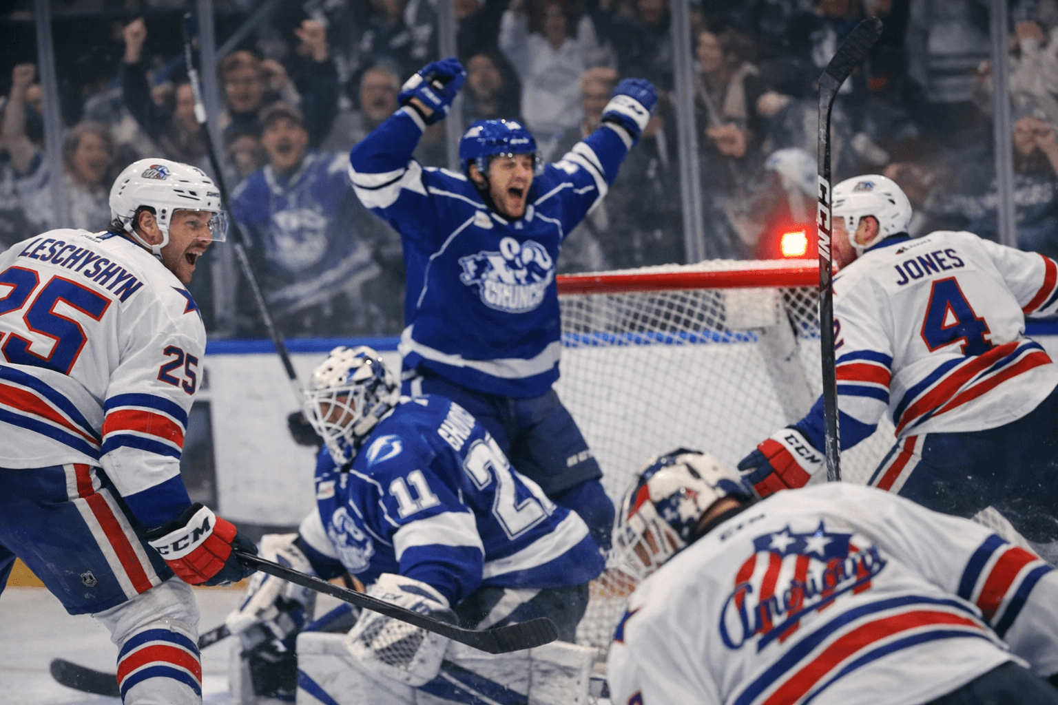 Rochester Falls 3-2 in Shootout After Syracuse Rally; Leschyshyn, Jones Shine