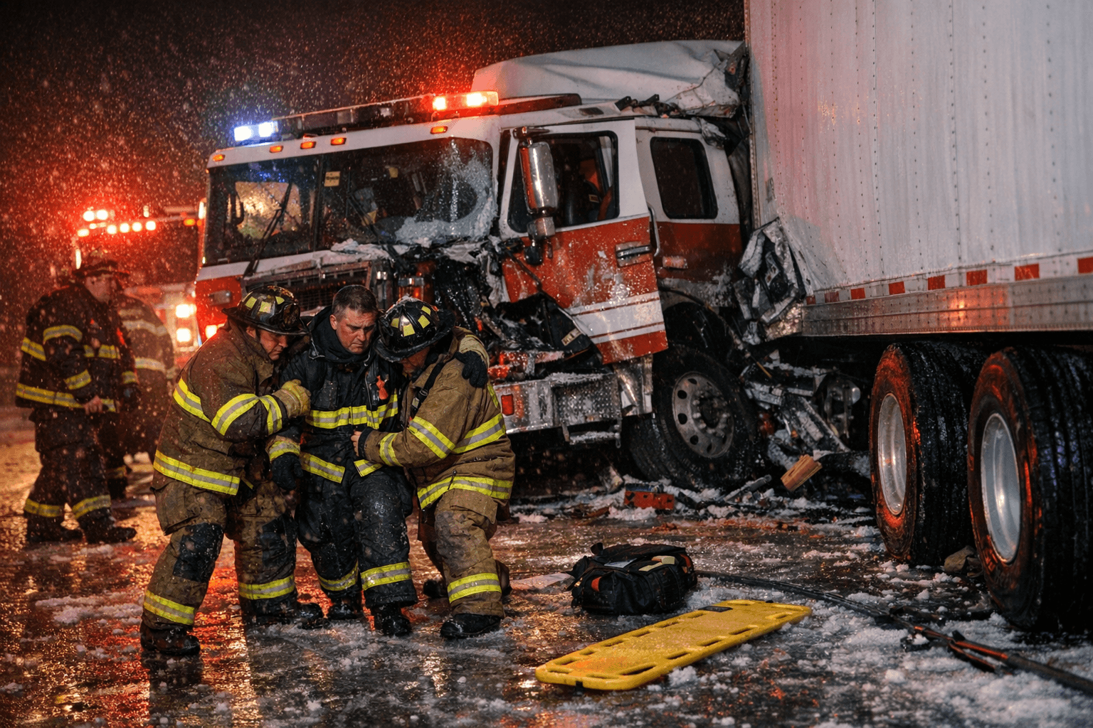 Four Baltimore Firefighters Hurt After Truck 21 Strikes Parked Semi on Ice