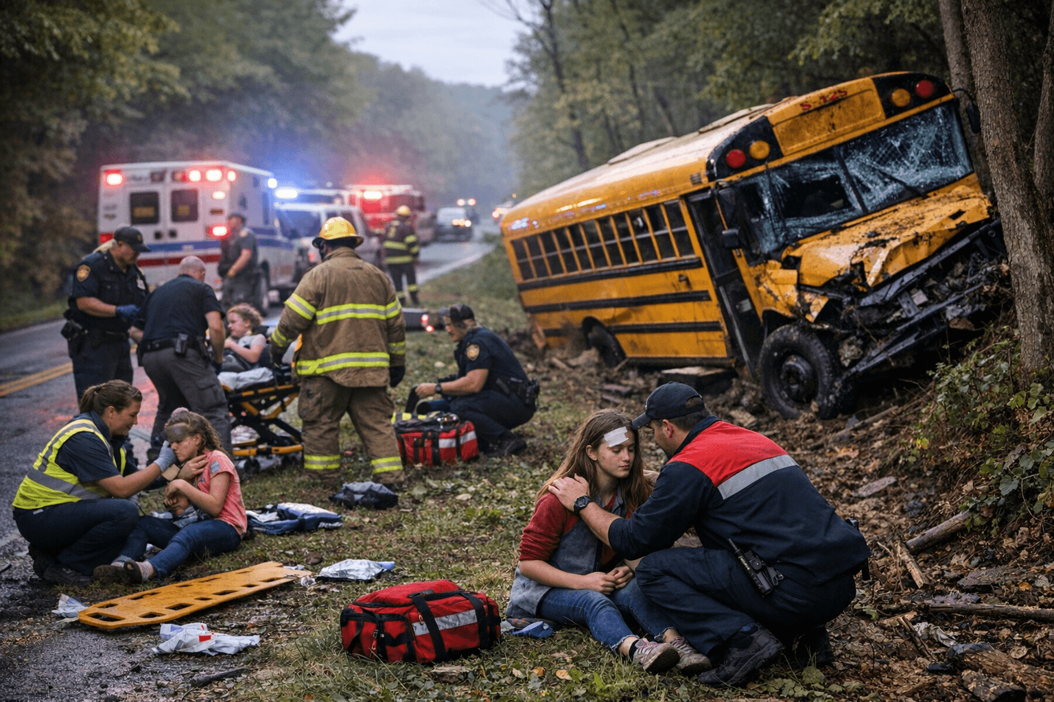 Adams County School Bus Crashes on SR-125; 16 On Board, 13 Treated