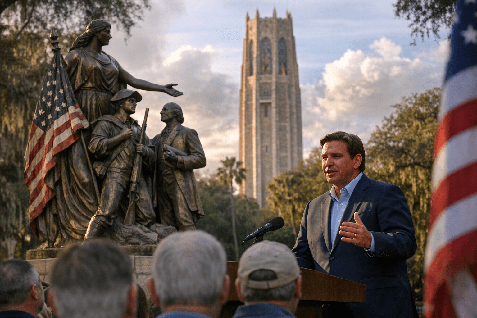 DeSantis Announces America 250 Statue for Bok Tower Gardens After Seminole Event