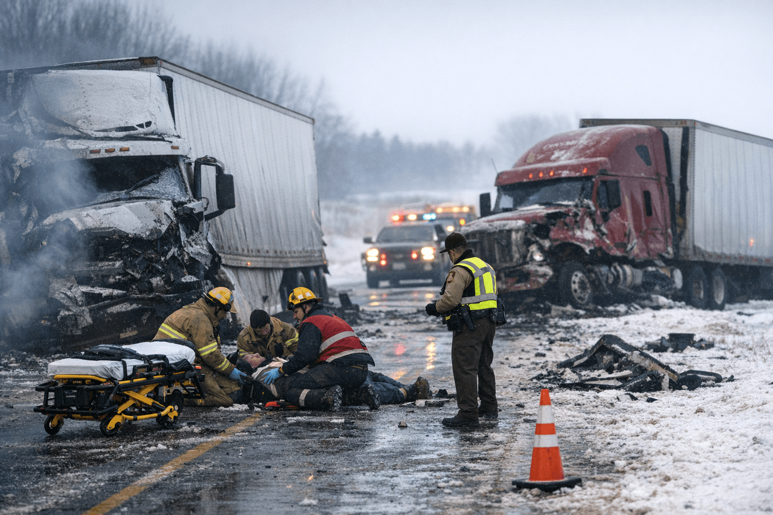 Two-semi collision on westbound I-94 in Otter Tail injures driver