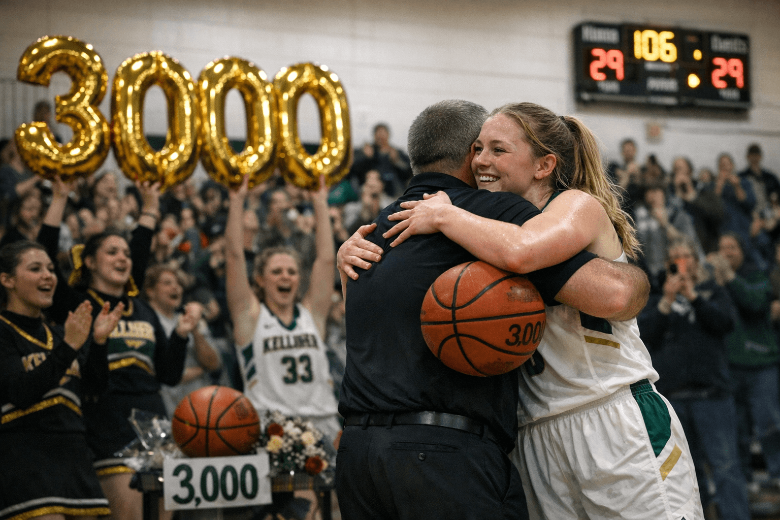 Kelliher’s Kate Thayer hits 3,000 career points in 106-29 rout