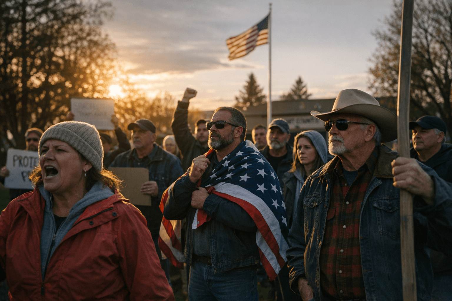 About 20 Protesters in Orchard Park, San Juan County Decry Authoritarian Drift