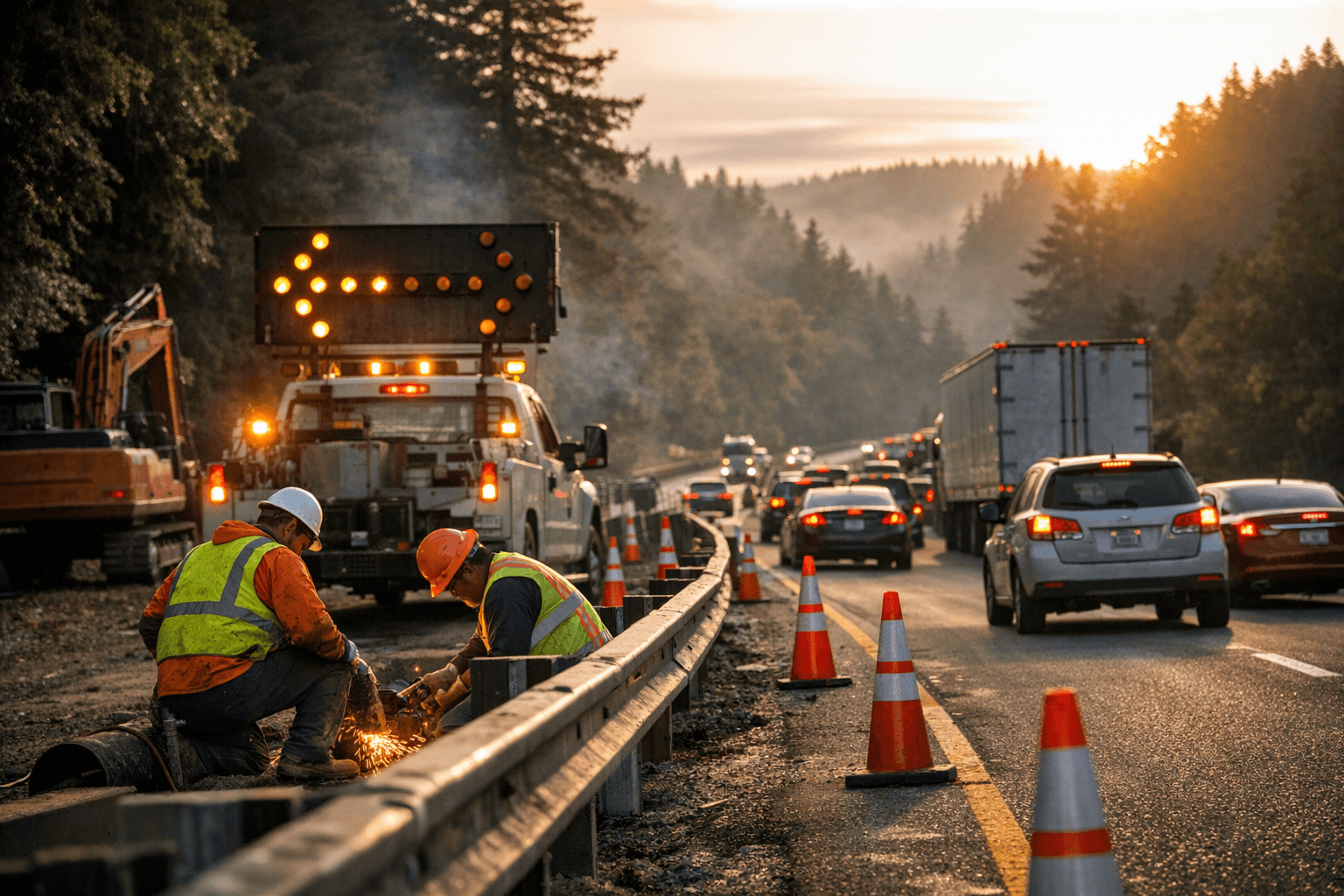 Southbound US-101 Lane Closed Near Twin Pine, Sherwood for Guardrail Work