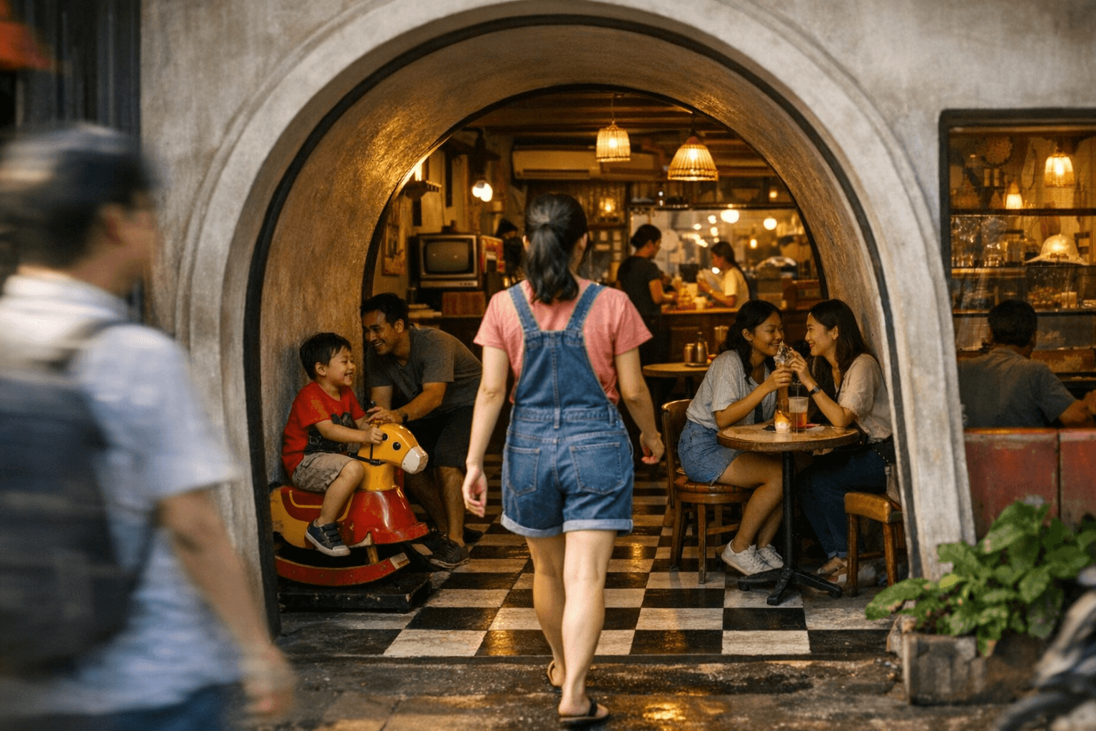 Kopi Cantel Braga's Door-Free Design Evokes Joyful Childhood Memories