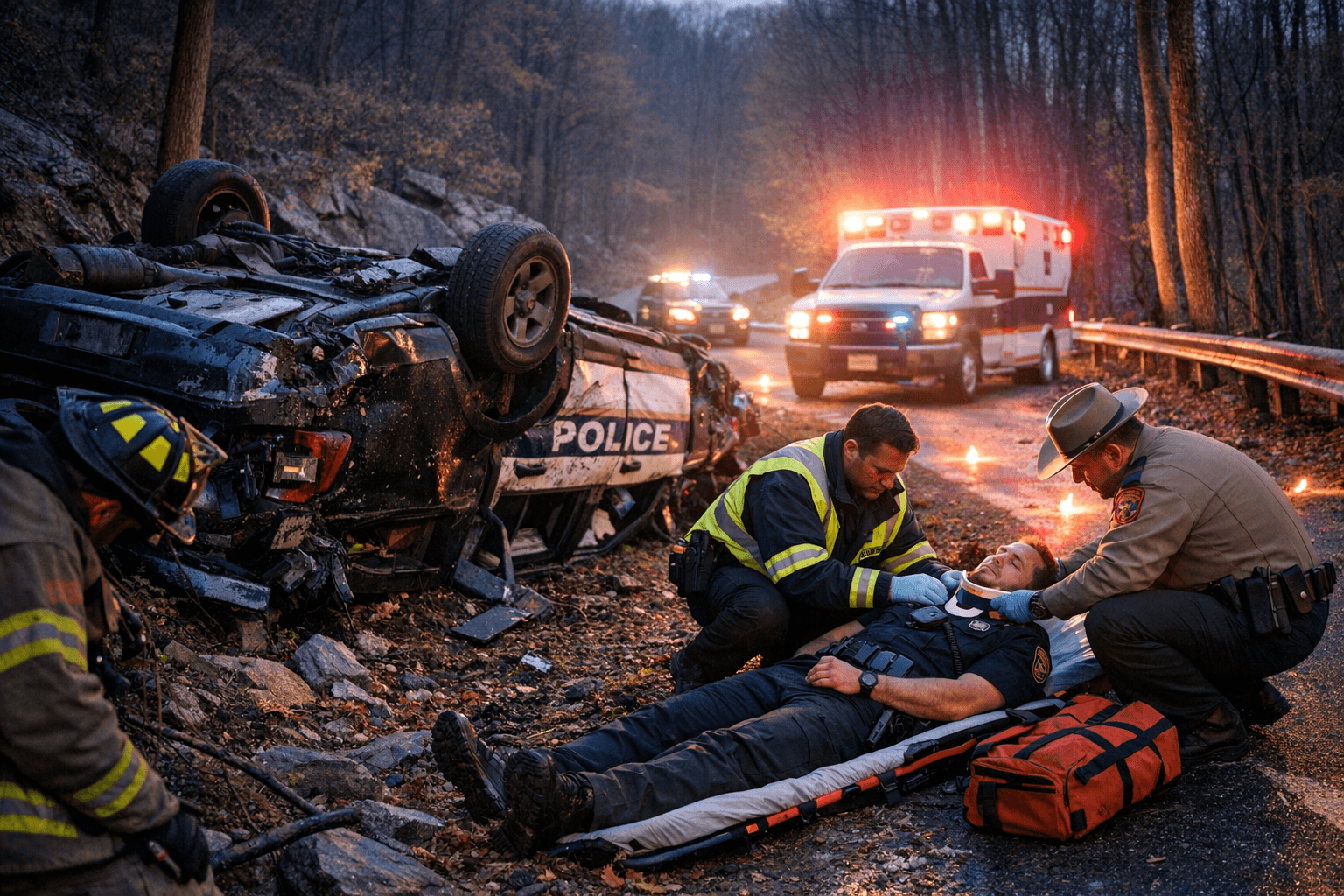 On-Duty Blooming Grove Officer Injured in Single-Vehicle Rollover on Mountain Lodge Road