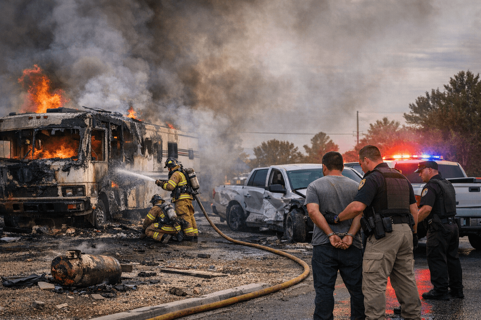 West Side Motorhome Fire Injures One; Barney Street Crash Prompts Arrest