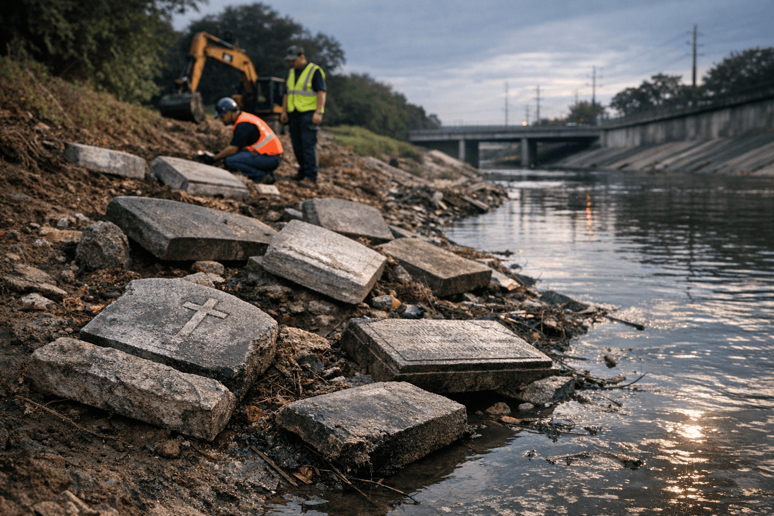 Harris County Probes Illegal Dumping of Headstones in Brays Bayou