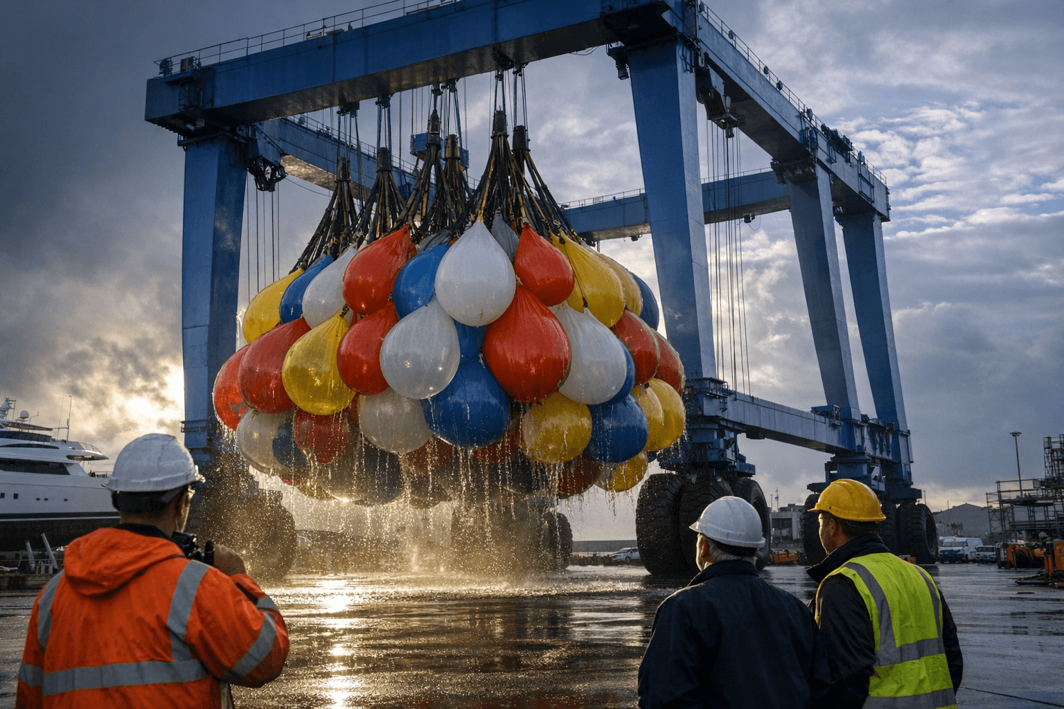 Lorient Tests 800-Ton Boat Lift with Water Balloons, Hits 1,200 Tons