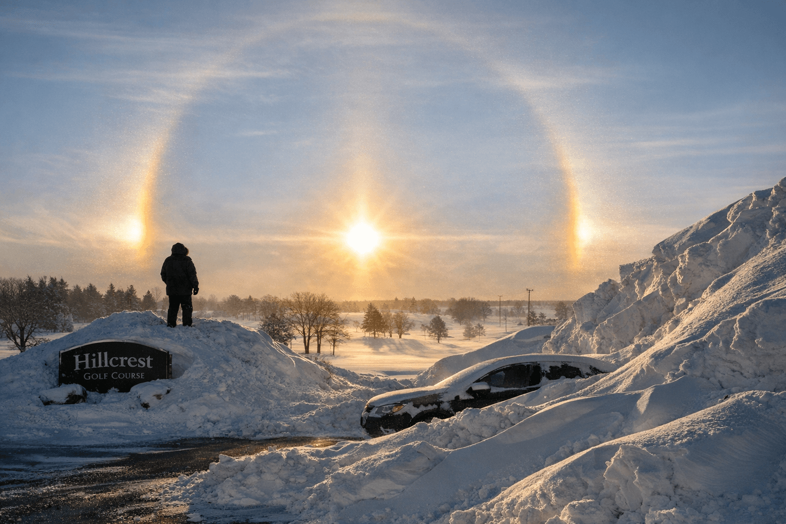 Sun Dog Over Hillcrest, Snow Drifts Highlight Jamestown Winter Photo Feature