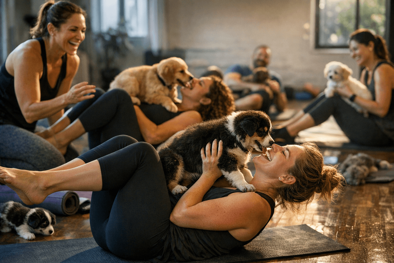 Viral Puppy Pilates Clip Highlights Stress-Reducing Socialization for Humans and Puppies