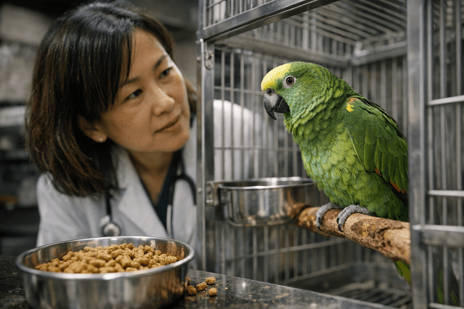 Dr Neo Peici Outlines Core Parrot Care: Pellets, Steel Cages, Natural Perches