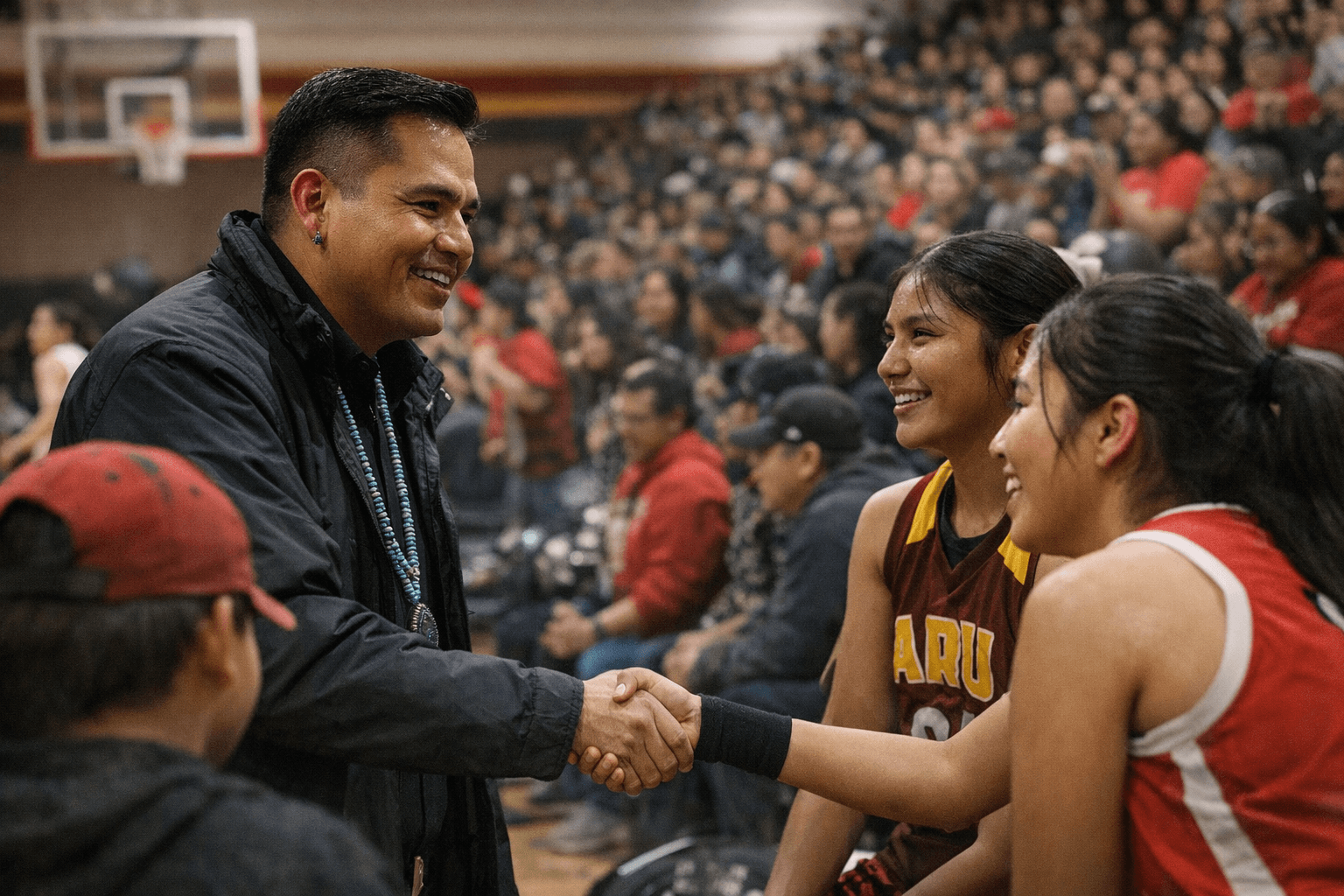 President Nygren Celebrates Youth Leadership at Packed Gallup Girls Basketball Game