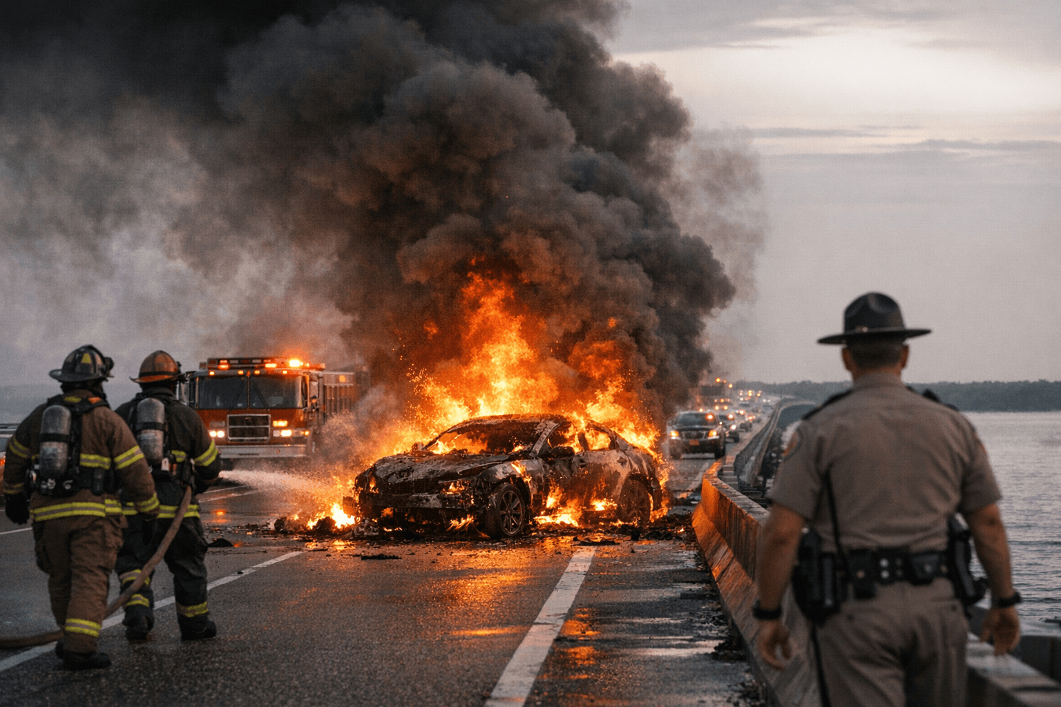 EV Fire on Lake Jesup Bridge Temporarily Closes Southbound S.R. 417